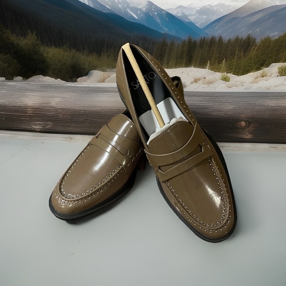 Franco Sarto Shoes - Franco Sarto A-Eden Studs Shoes Womens Size 7 Brown Loafers Studded J0852S1200